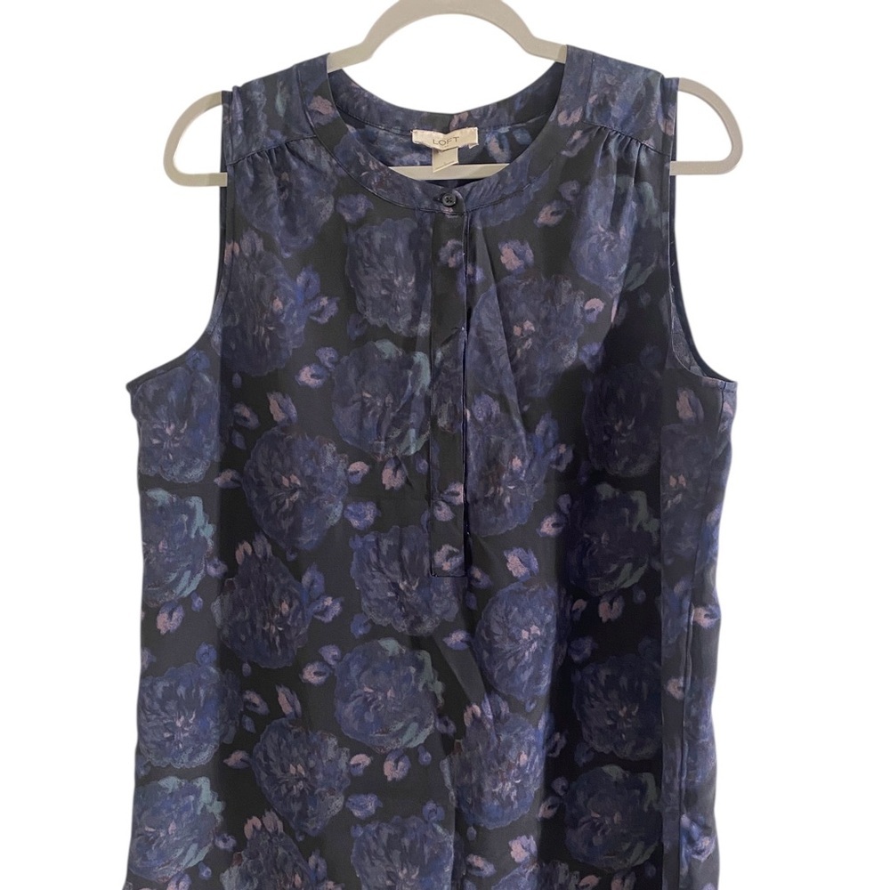 LOFT Blue Sleeveless Blouse with Floral Print